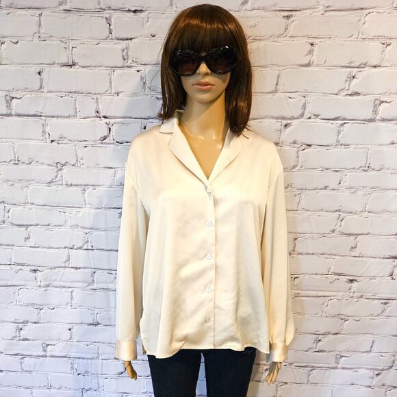 OAK & FORT, Ivory satin long sleeve button up blouse - Picture 5 of 13